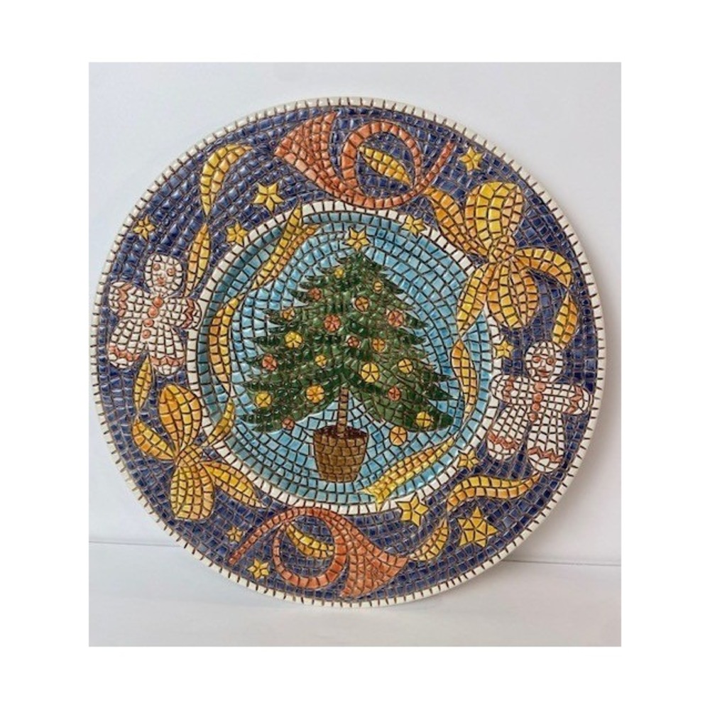 Vietri Christmas Mosaic Dinner Plate Hand Painted Italy 1992 Holiday Tree 13in